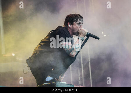 Österreich, Nickelsdorf - Juni 17., 2018. Die kanadische Rockband Billy Talent führt ein Live Konzert während der österreichischen Musik Festival Nova Rock Festival 2018. Hier Sänger Benjamin Kowalewicz gesehen wird live auf der Bühne. (Foto: Gonzales Foto - synne Nilsson). Stockfoto