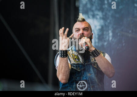 Österreich, Nickelsdorf - Juni 17., 2018. Die amerikanische Metalcore-Band Killswitch Engage führt ein Live Konzert während der österreichischen Musik Festival Nova Rock Festival 2018. Hier Sänger Jesse Leach ist live auf der Bühne gesehen. (Foto: Gonzales Foto - synne Nilsson). Stockfoto