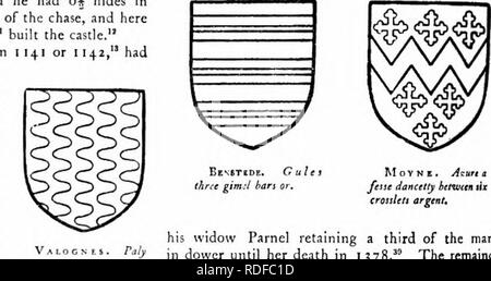 . Die Victoria Geschichte der Grafschaft von Hertford. Natural History. Eine GESCHICHTE VON HERTFORDSHIRE 1177, Ri" nur bis zu einer Höhe von ca. Ich ft ing. 6 in. über dem Boden. Es misst etwa 4 + ft. bis 41 ft. extern, die Wände, die von Flint Schutt mit werkstein Dressings, wird von 7 ft. und 8 ft. in der Dicke mit zwei pilaster Strebepfeiler ungefähr 4 ft breite projizieren z Ft. An jedem Winkel und einer in der Mitte von jeder Wand. Die Bailey wurde von einer Ringmauer umgeben, Fragmente, die gefunden worden sind. Obwohl das Schloss verlassen wurde, die Herren von Benington weiterhin einen Aufenthalt hier zu p Stockfoto