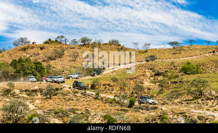 Harrismith, Südafrika - 02 Oktober 2015: 4x4 Mountainbike Pfad Fahrertraining im Camp Jeep in den Drakensbergen Stockfoto