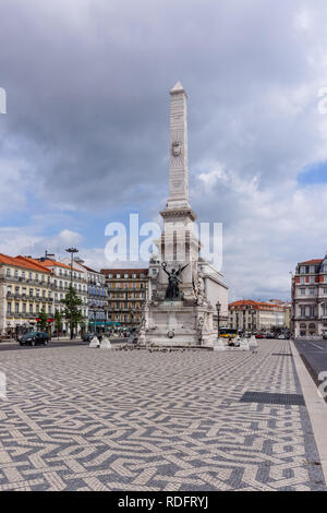 Das Denkmal für die Restauratoren in Restauradores Platz in Lissabon, Portugal Stockfoto