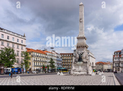 Das Denkmal für die Restauratoren in Restauradores Platz in Lissabon, Portugal Stockfoto