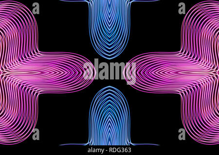 Abstrakte Motion Graphics mit Blau und Rosa Spiralen und Fraktale auf schwarzem Hintergrund. Parametrische Bewegung. Abstrakte futuristischen Raum backgr Stockfoto