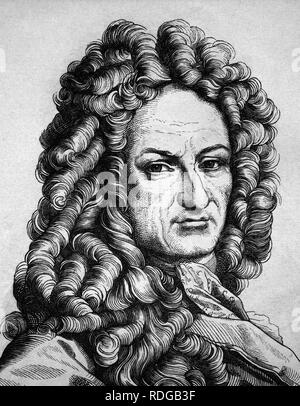 Gottfried Wilhelm von Leibniz, 1646 - 1716, Porträt, historische Darstellung, 1880 Stockfoto