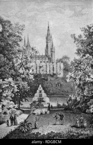 Kurpark in Wiesbaden, Deutschland, historische Abbildung, 1877 Stockfoto