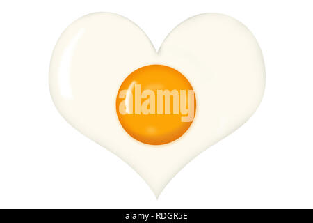 Spiegelei mit Herzförmigen Eiweiß auf weißem Hintergrund. Stockfoto