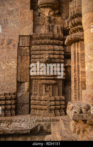 Details der Fassade bei Konark Sonnentempel. Stockfoto