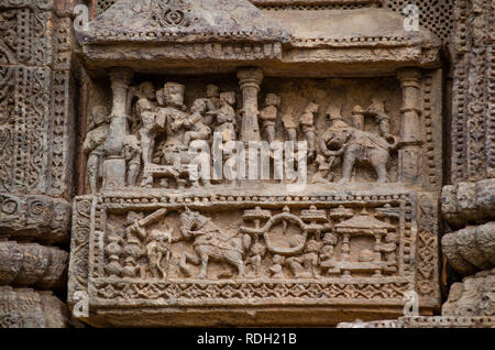 Details der Fassade bei Konark Sonnentempel. Stockfoto