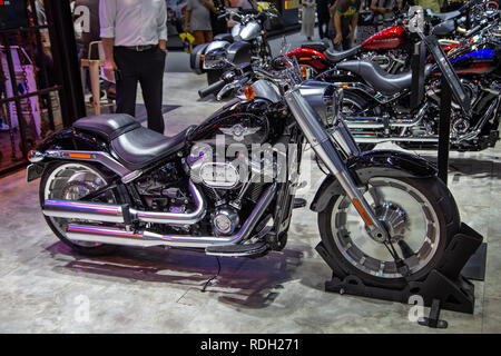 Nonthaburi, Thailand - Dezember 4, 2018: Harley Davidson Fat Boy softail Motorrad Motor Expo 2018 vorgestellt Stockfoto