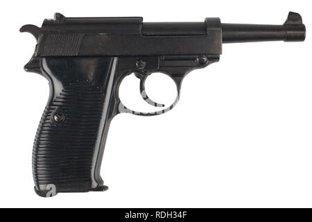 WWII ära Nazi-deutschen Armee Walther P38 Pistole auf weißem Hintergrund Stockfoto