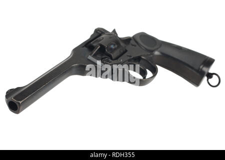 Webley Mk IV Top-Break Revolver, Pistole für die Streitkräfte des Vereinigten Königreichs und das Britische Empire und Commonwealth isoliert auf weißem Stockfoto