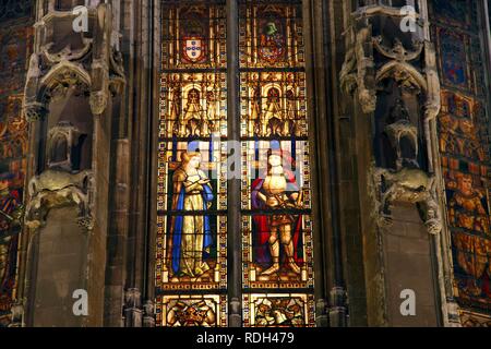 Glasfenster an der Stadthuis historisches Rathaus, Gent, Ostflandern, Belgien, Europa Stockfoto