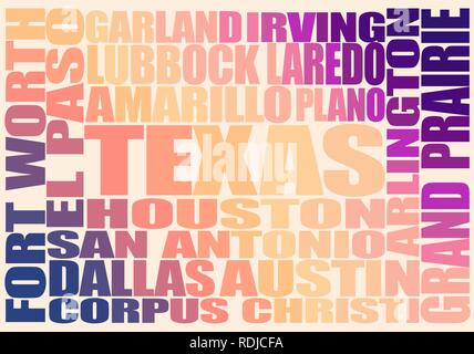 Texas Städte Liste Stock Vektor