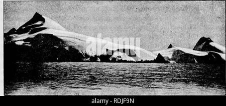 . Der Antarktis Handbuch für die Nutzung der Expedition von 1901. Wissenschaftliche Expeditionen; Naturgeschichte; Geophysik. Erforschung der AKTARCTIC landet. 475 Nicht in Palmer Land gefunden werden, müssen Sie kommen aus einem südlichen Con-tinent und haben hier als der Seitenmoräne eines riesigen Gletscher, die bis iilled der gesamten Hughes Golf hinterlegt worden sind; und in jedem Fall gibt es Hinweise auf einen furmer große Ausdehnung von Gletschern, das heißt einer Eiszeit. Lecointe machte eine astronomische Beobachtung.* Um 16.00 Uhr waren wir wieder, Lenkung S. von E.in Richtung der Insel, wo wir zuerst Land hatte Stockfoto