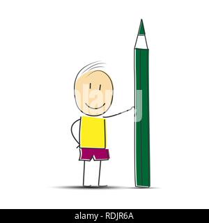 Cartoon Mann stand mit einem grünen Stift Stock Vektor