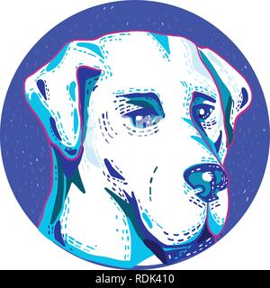 Doodle art Illustration der Kopf eines Labrador Retriever oder Labor, eine Art von Retriever-Gun Dog innerhalb des Kreises im Retro Stil gemacht. Stock Vektor