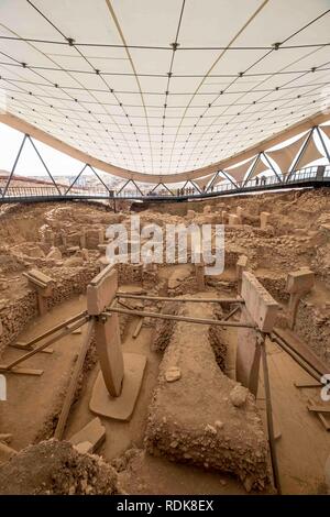 Sanliurfa, Türkei - September 08, 2018: Touristen besuchen Göbeklitepe Tempel in Şanlıurfa, Türkei am September 08, 2018. Stockfoto