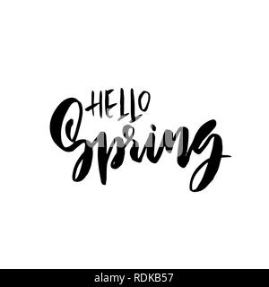 Hallo Frühling. Handdrawn moderne brushpen Schriftzug. Vector Illustration. Stock Vektor