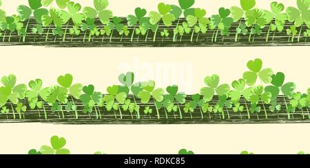 Klee Blätter nahtlose horizontale Muster. Vector Illustration eines St. Patrick s Day Hintergrund. St. Patrick's Day Hintergrund in der Farbe grün. Stock Vektor