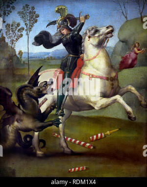 St. Georg oder St. George und der Drache von Raphael - Raffaello Sanzio da Urbino 1483 - 1520 war ein italienischer Maler und Architekt der Renaissance Italien Stockfoto