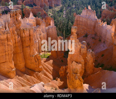 USA, Utah, Bryce Canyon National Park, USA, Thors Hammer und bunten Hoodoos steigen in der Nähe des Sunset Point. Stockfoto