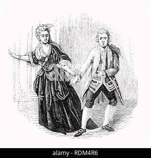 David Garrick (1717-1779), englischer Schauspieler, Dramatiker, Theaterdirektor und Produzent in MacBeth. Er ging auf fast alle Aspekte der Theaterpraxis im gesamten 18. Jahrhundert zu beeinflussen, und war Schüler und Freund von Dr. Samuel Johnson. Er erschien in einer Reihe von amateur theatricals, und mit seinem Auftritt in der Titelrolle von Shakespeares Richard III., Publikum und Manager begann Notiz zu nehmen. Stockfoto