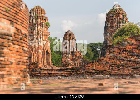 Brick Türme von einer alten buddhistischen Tempel Wat Phra Mahathat (mahatat) - Ayutthaya, Thailand. Stockfoto