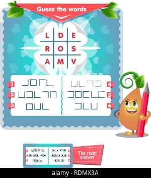 Lernspiel für Kinder und Erwachsene Entwicklung von Logik, iq. Aufgabe Spiel für Kinder denke, die Worte Stock Vektor