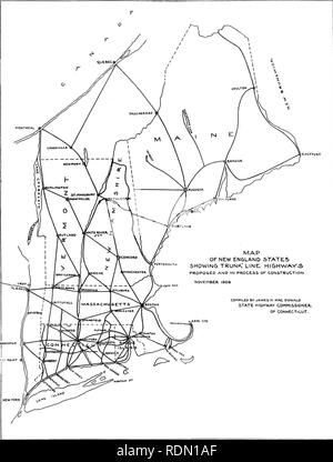 . Verfahren der 1 New England Konferenz durch die Gouverneure der Bundesstaaten Neuenglands, Boston, November 23-24, 1908. Craig, John, 1864-1912; Fischerei; Straßen. Karte von NEW ENGLAND STAATEN ÜBERSICHT Trunk: LINEl Autobahnen VORGESCHLAGEN UND IM PROZESS DER KONSTRUKTION ERSTELLT VON JAMES H. MAC DONALD STATE HIGHWAY KOMMISSAR. Von Connecticut. POUftHKEEP&AMP;re wesT POINT. Bitte beachten Sie, dass diese Bilder sind von der gescannten Seite Bilder, die digital für die Lesbarkeit verbessert haben mögen - Färbung und Aussehen dieser Abbildungen können nicht perfekt dem Original ähneln. extrahiert. Gouverneure Stockfoto