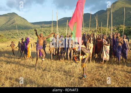 Donga stick Kampf Zeremonie, surma Stamm, Tulgit, Omo-tal, Äthiopien, Afrika Stockfoto