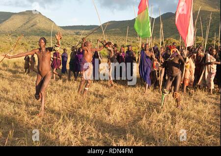 Donga stick Kampf Zeremonie, surma Stamm, Tulgit, Omo-tal, Äthiopien, Afrika Stockfoto