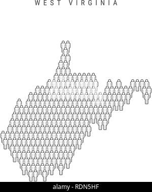 Vektor Menschen Karte von West Virginia, US-Staat. Stilisierte Silhouette, Leute. West Virginia Bevölkerung Stock Vektor