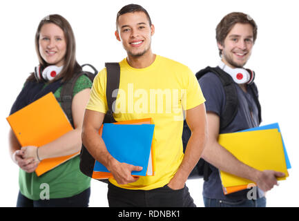 Studenten Schüler junge Menschen Studien Bildung lächelt glücklich auf weißem Hintergrund Stockfoto