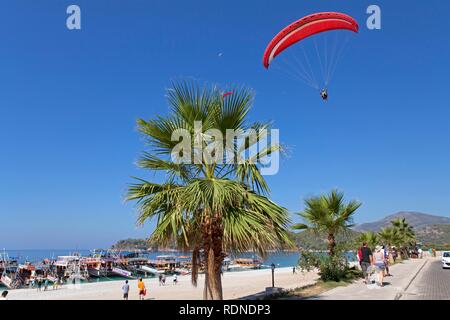 Gleitschirm, Oludeniz oder Olu Deniz Bay in der Nähe von Fethiye, Westküste, Türkei, Asien Stockfoto