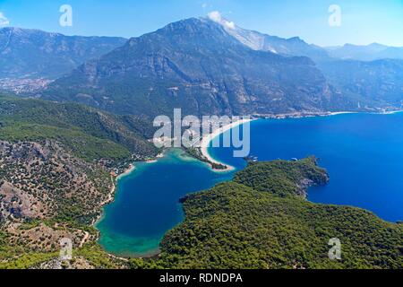 Luftaufnahme, Oludeniz oder Olu Deniz Bay in der Nähe von Fethiye, Westküste, Türkei, Asien Stockfoto