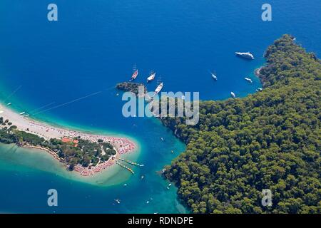 Luftaufnahme, Oludeniz oder Olu Deniz Bay in der Nähe von Fethiye, Westküste, Türkei, Asien Stockfoto