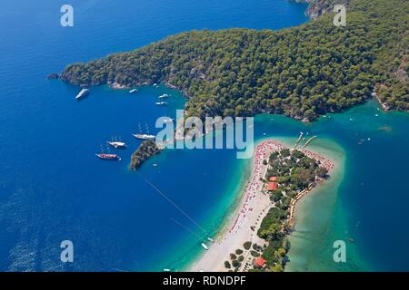 Luftaufnahme, Oludeniz oder Olu Deniz Bay in der Nähe von Fethiye, Westküste, Türkei, Asien Stockfoto