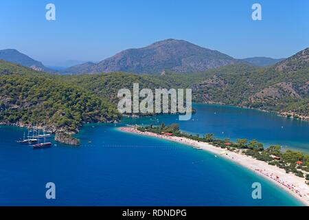 Luftaufnahme, Oludeniz oder Olu Deniz Bay in der Nähe von Fethiye, Westküste, Türkei, Asien Stockfoto