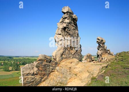 Teil der Teufelsmauer, sogenannte Devil's Wand nahe Weddersleben, östlichen Harz, Sachsen-Anhalt Stockfoto