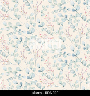 Nahtlose Muster von Blossom Pink Cherry Blumen in Aquarell Stil mit weißen Hintergrund. Sommer blühende sakura Zweig Deko Stockfoto