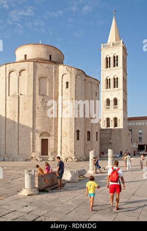 Die kreisförmige Kirche St. Donat und der Glockenturm von St. Anastasia's Kathedrale in Zadar, Adria, Dalmatien, Kroatien Stockfoto