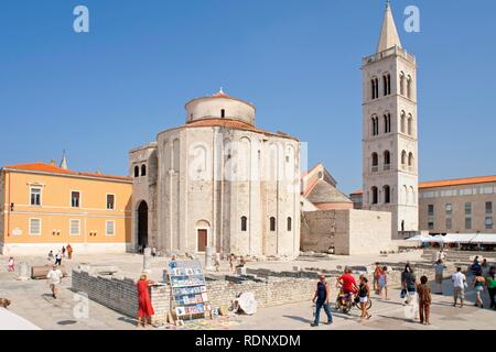 Die kreisförmige Kirche St. Donat und der Glockenturm von St. Anastasia's Kathedrale in Zadar, Adria, Dalmatien, Kroatien Stockfoto