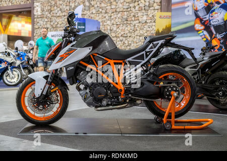 Malaga, Spanien - 20. Mai 2018. KTM Motorrad auf der Expo Salon Moto & Bike Andalusien, Malaga, Spanien Stockfoto