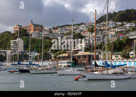 Das Wellington Waterfront ist ein beliebtes Gebiet zieht Einheimische und Besucher für Erholung, Freizeit, Veranstaltungen und Restaurants. Stockfoto