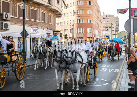 Malaga, Spanien - 11 August, 2018. Feria de Malaga ist eine jährliche Veranstaltung, findet Mitte August und ist eines der größten Feste in Spanien Stockfoto