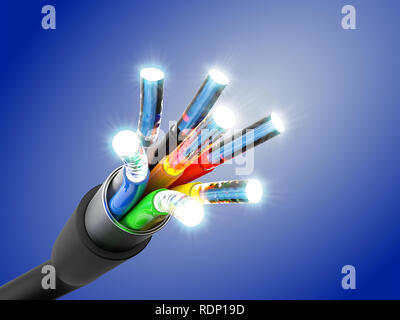 Optic Fiber Kabel, 3D-Rendering Stockfoto