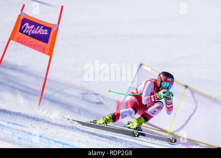 Cortina d'Ampezzo, Italien. Jan, 2019 18. Ricarda Haaser Österreichs in Aktion während der Abfahrt der Audi FIS Alpine Ski World Cup Frauen am Januar 18, 2019 in Cortina d'Ampezzo Italien. Credit: Rok Rakun/Pacific Press/Alamy leben Nachrichten Stockfoto