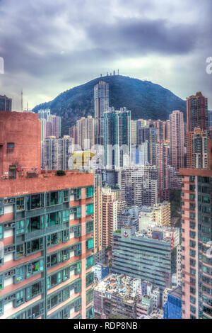 Eine betonwüste von Tall buildingsd auf der Insel Hongkong, China, Aisa. Stockfoto