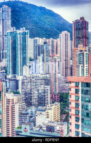 Eine betonwüste von Tall buildingsd auf der Insel Hongkong, China, Aisa. Stockfoto