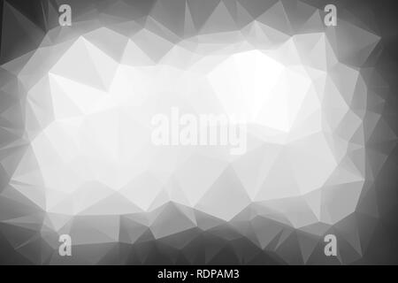 Hohe Auflösung polygon Mosaik vector Hintergrund in Schwarz und Weiß. Abstrakten 3D dreieckige Low Poly style Farbverlauf Hintergrund. Dunkler an den Rändern. Stockfoto